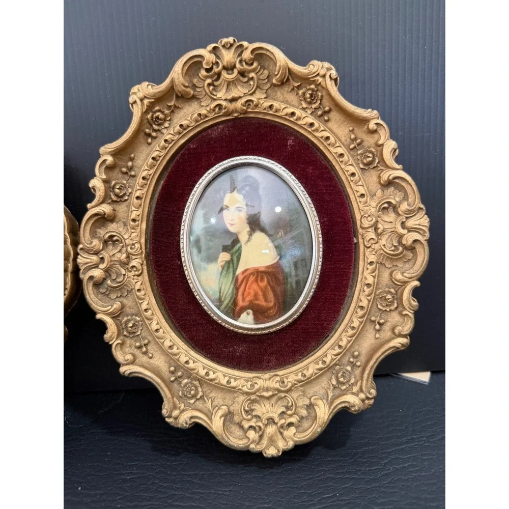 Cameo Creation Miniature Portraits Lady Hamilton Set 2 Gold Ornate Frame‎